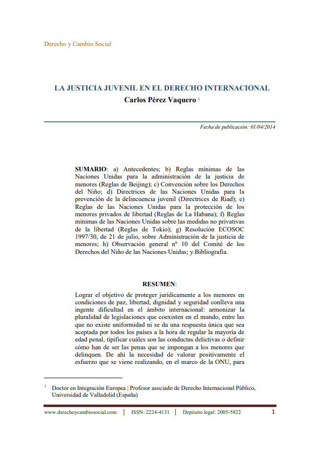 La Justicia Juvenil en el Derecho Internacional
